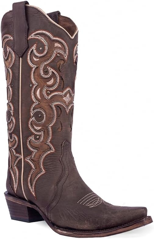 Circle G Ladies Chocolate Inlay & Embroidery & Studs L6029