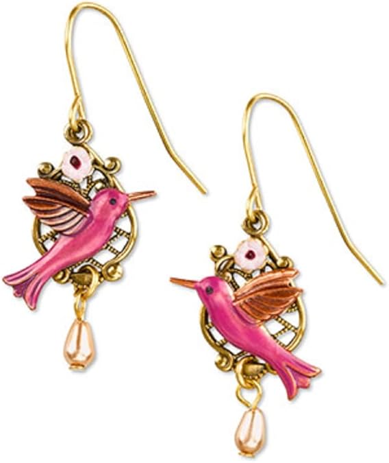 Silver Forest Earring Hummingbird Drop Gold-Plated - NE-0424