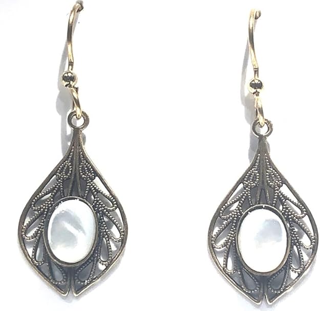 Silver Forest Mother of Pearl Oval Stone Earrings - NE-2204