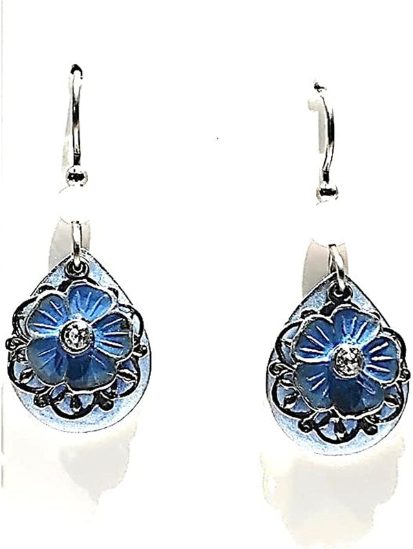 Silver Forest Baby Blue Tear over Blue Flower and Silver Filigree. NE-1821D