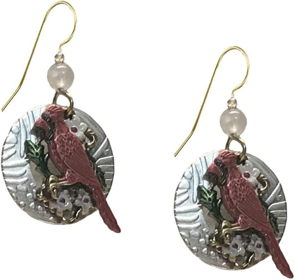 Silver Forest Earring Silver Cardinal with Flowers - E-9672A