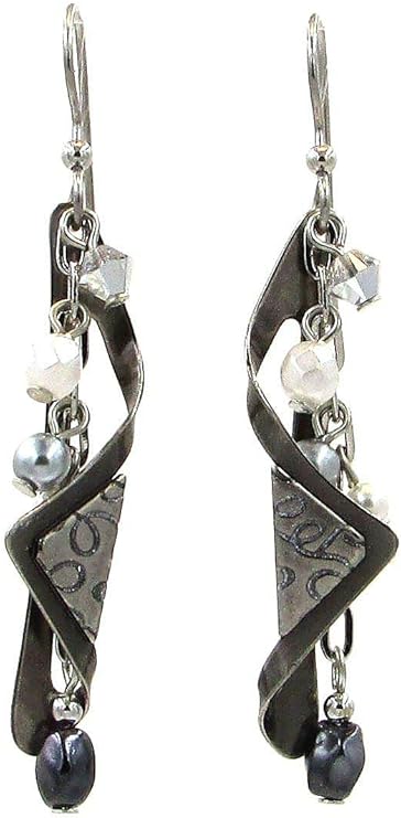Silver Forest Earring Silver Beaded Chain/Metal Fold - NE-1159A
