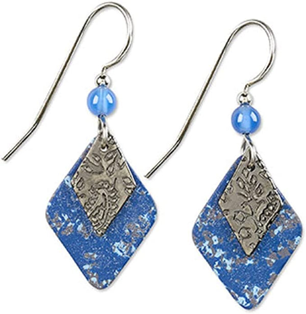 Silver Forest Blue Layer Drop Earrings NE-0896