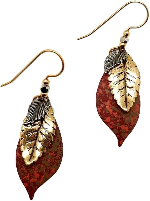 Silver Forest Earring Mixed Metal Leaves Dangle - NE-0678