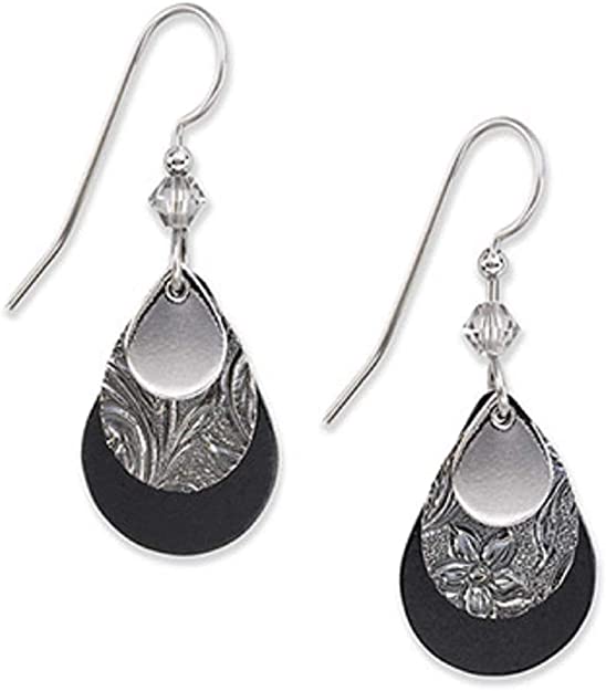 Silver Forest Black Teardrop Earrings NE-0367