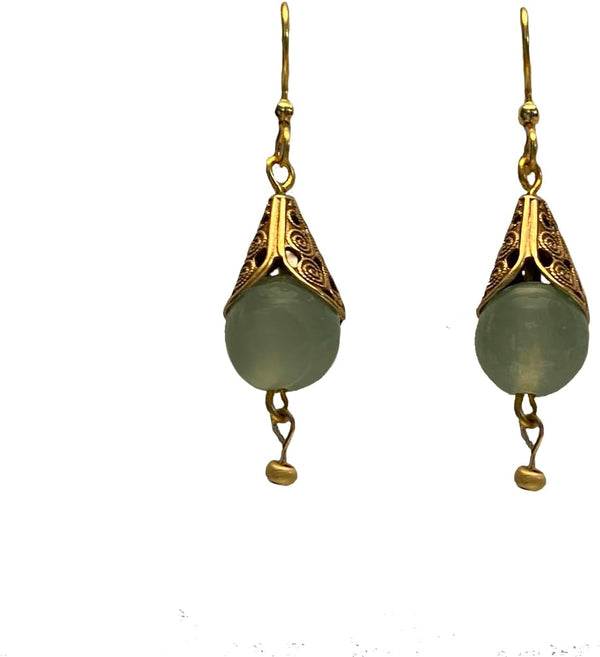 Silver Forest Fancy Green Bead Drop Earrings - NE-2276