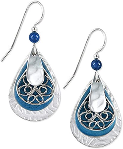 Silver Forest Blue & Silver Tone Teardrop Dangle Earrings E-8061C