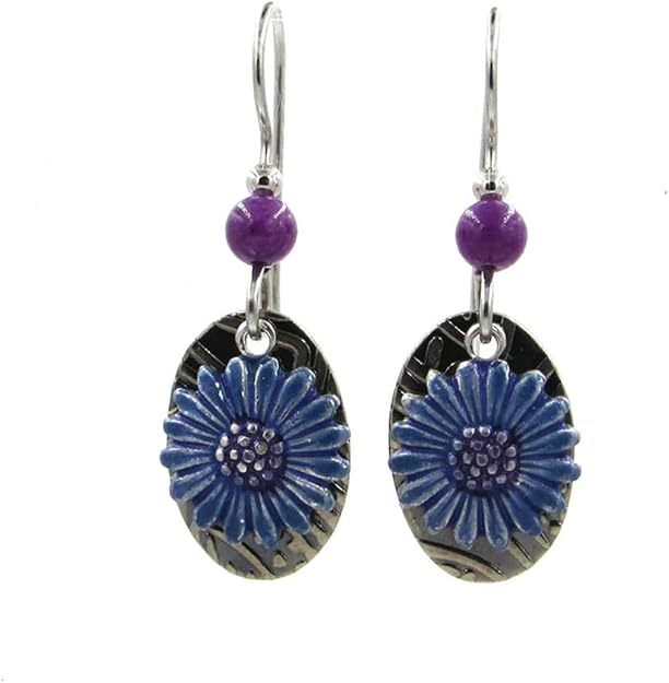 Silver Forest Silver Tone Cornflower/Bead Dangle Pierced Earrings - NE-1752B