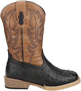 Roper Boys Bumps Black Ostrich Print Square Toe Boots-09-017-1900-0050