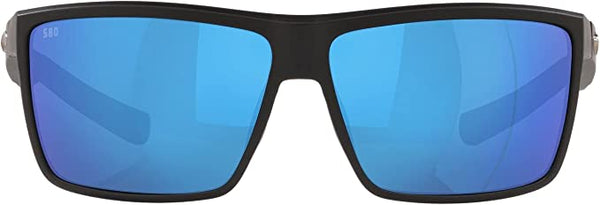 Costa Del Mar Men's Rinconcito Matte Black with Blue Mirror Rectangular Sunglasses