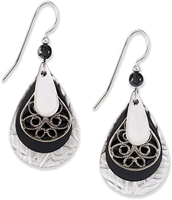 Silver Forest Surgical Steel Layered Teardrop Filigree E-8061