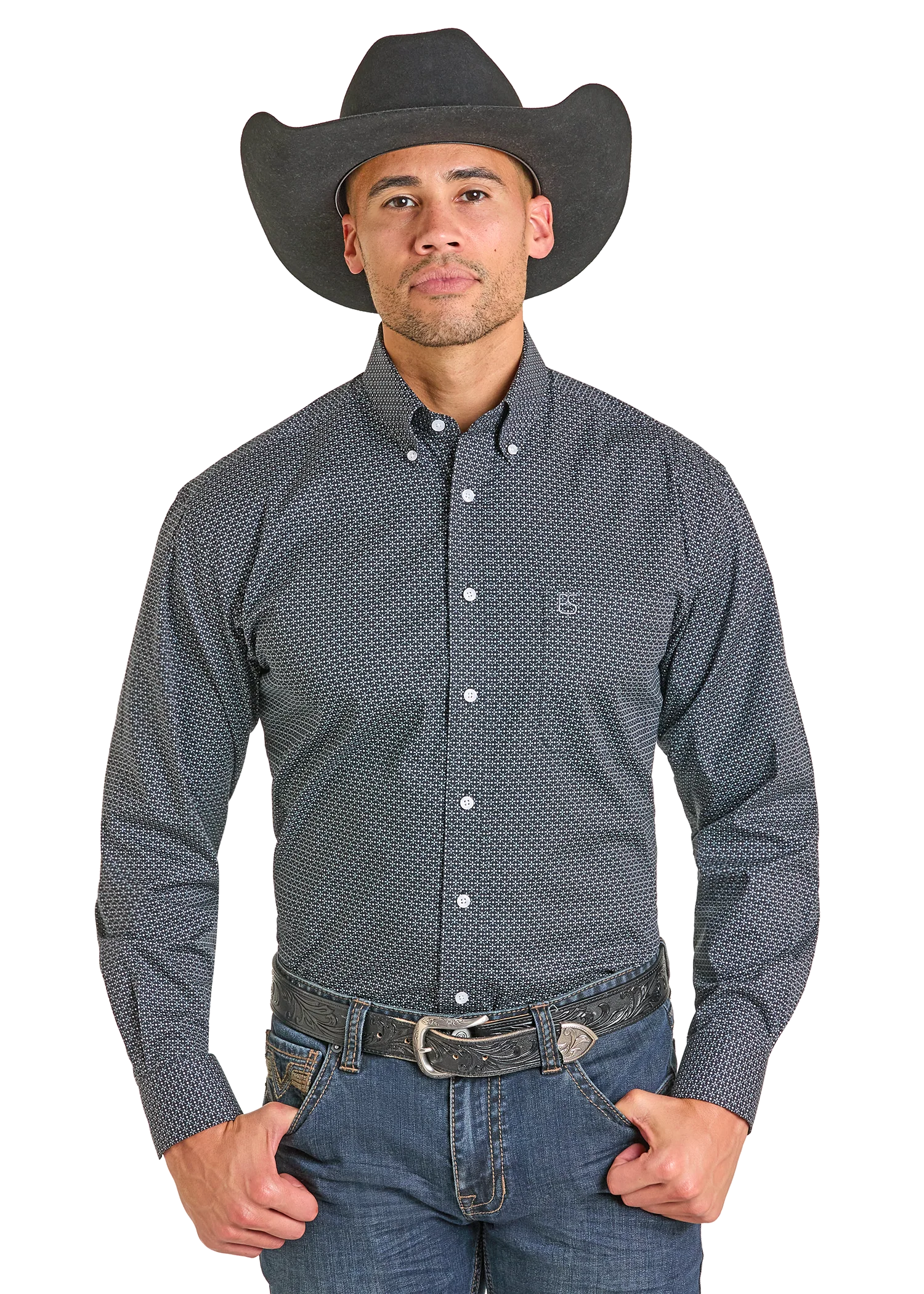 Rock & Roll Men's Long Sleeve 1 Pocket Button Down - SMB2S07409