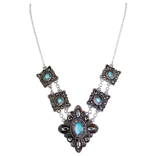 Justin Ladies Diamond Concho with Turquoise Colored Stone Necklace-26101NJ1