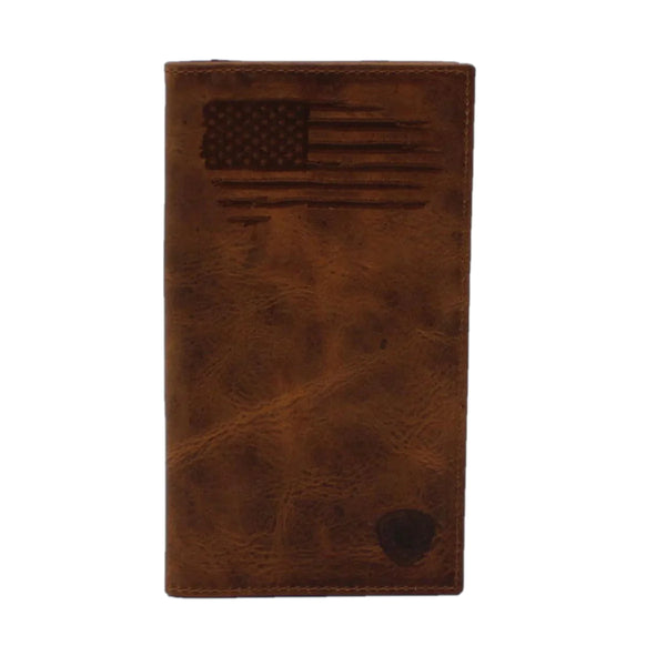 Ariat Men's Brown USA Flag Leather Rodeo Style Wallet A3545802