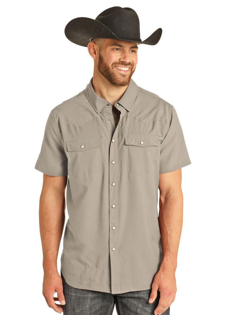 Rock & Roll Men's Tan Short Sleeve Ripstop Snap Shirt - BMN3S06797-Tan