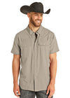 Rock & Roll Men's Tan Short Sleeve Ripstop Snap Shirt - BMN3S06797-Tan