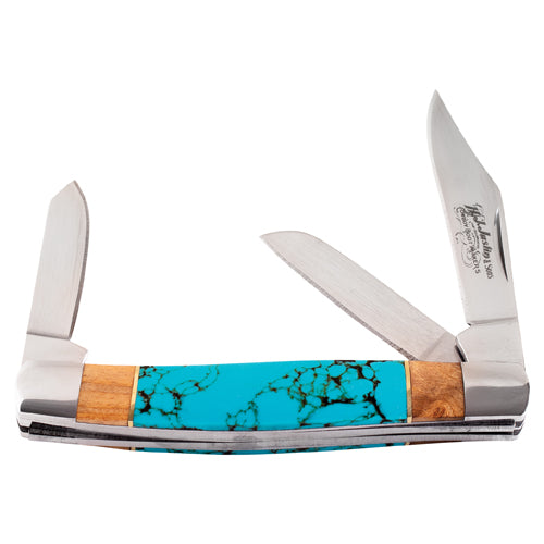 Justin Stockman Knife Turquoise Colored Stone and Burlwood Handle - 2521180561