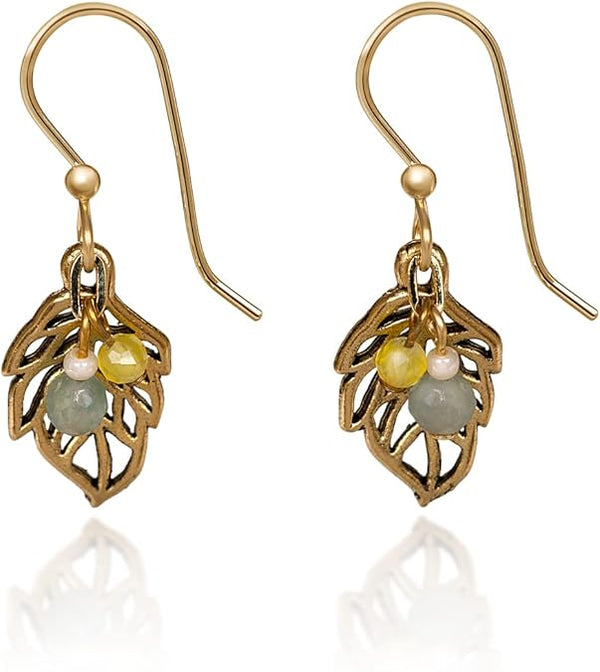 Silver Forest Earring Open Leaf with Bead Cascade - NE-1880