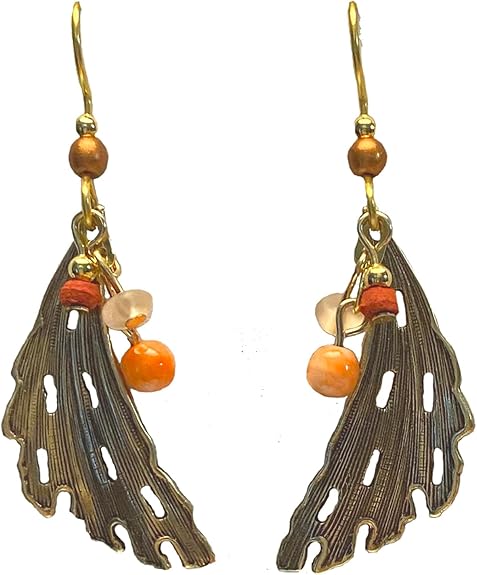 Silver Forest Gold Modern Feather with Beads Pierced Earrings-NE-2275