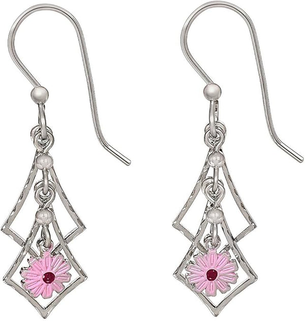Silver Forest Earring Diamond Cascade with Light Lilac Flower - NE-1610C