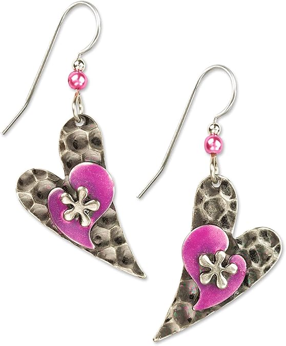 Silver Forest Earring Hammered Heart Dangle - NE-0617