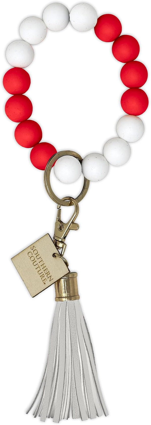 SC Silicone Beaded Bracelet Key Chain-Red/White SCASB18