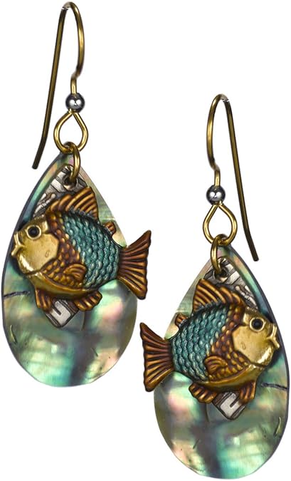 Silver Forest Blue & Bronze Fish Textured Tear Drop Earrings - NE-0419