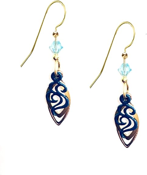 Silver Forest Open Gold Plated Football Shapes with Blue Swirls - NE-1777
