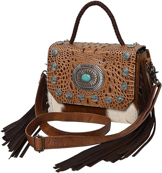 American Darling Rectangle Cowhide and Crocodile Tooled Leather Buckle Purse - ADBG1388C