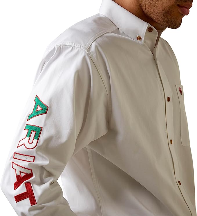Ariat Men's Team Logo Twill Classic Fit Shirt White Mexico 10040911