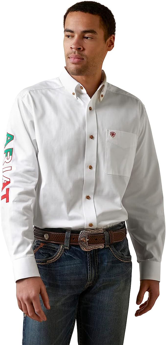 Ariat Men's Team Logo Twill Classic Fit Shirt White Mexico 10040911