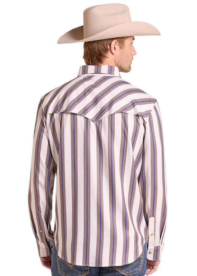 Rock & Roll Mens Tek Stripe Printed LS Pearl Snap- BMN2S09455