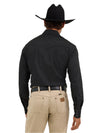 Wrangler Mens Black Western Snap Long Sleeve Solid Shirt Broadcloth- 71105BK