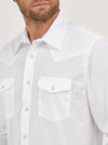 Wrangler Mens White Western Snap Long Sleeve Solid Shirt Broadcloth- 71105WH
