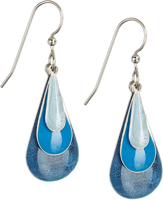 Silver Forest Earring Blue Enamel Triple Teardrop NE-0757A