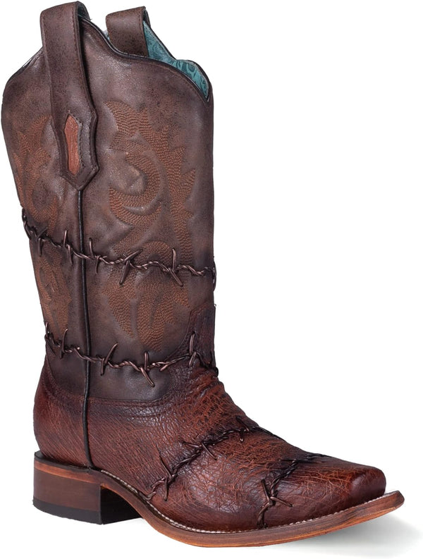 Corral Ladies Brown Ostrich with Weaved Square Toe Boot A4450 Barbed Wire