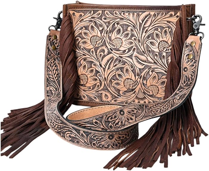 American Darling Tooled Leather and Fringe Shoulder Bag - ADBG324