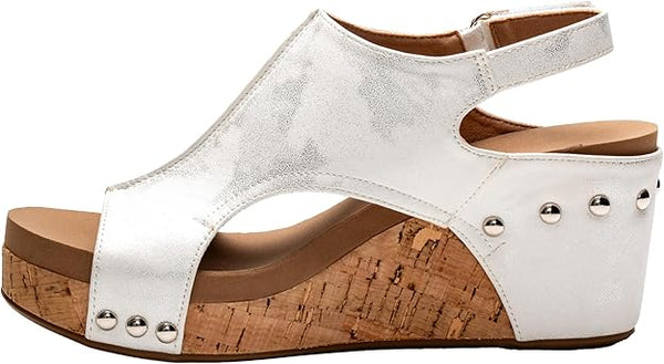 Corkys Footwear Carley Wedges Metallic White Volta ll-41-0334-WHME-Q