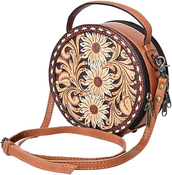 American Darling Sunflower and Tooled Leather Canteen - ADBG1188D