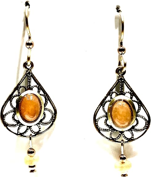 Silver Forest Filigree with Amber Stone and Drop Pierced Earrings - E-8710E