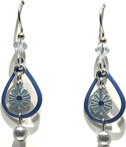Silver Forest Blue Flower Earrings-NE-2240