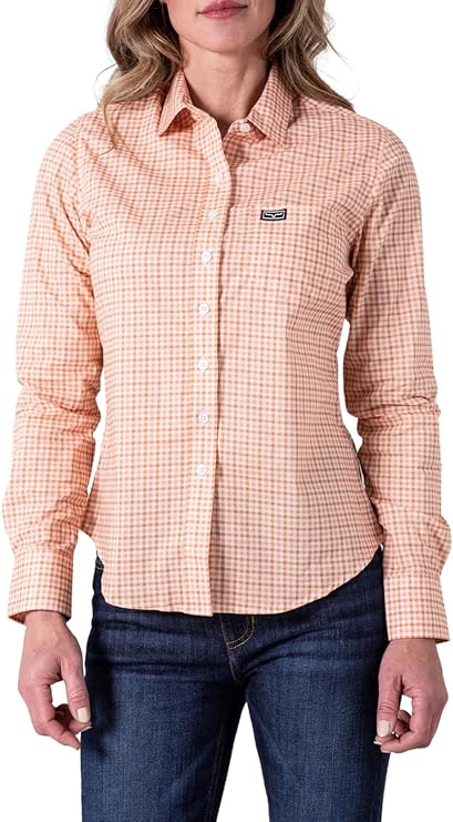 Ladies Kimes Ranch Tucco Mini Check Shirt - Peach