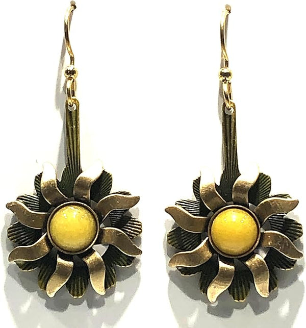 Silver Forest Earring Abstract Sun Drop Gold - NE-2181