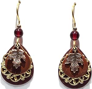 Silver Forest Burnt Orange Leafs Earrings-NE-1856A