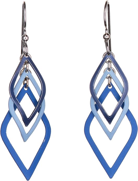 Silver Forest Earring Triple Layered Diamond-shape Dangle Drop - Silver-Tone/Blue - NE-0807B