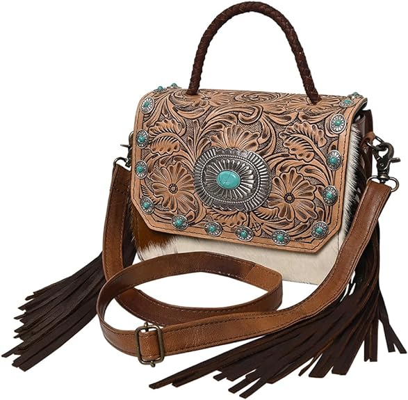 American Darling Rectangle Cowhide and Tooled Leather Buckle Purse - ADBG1388B