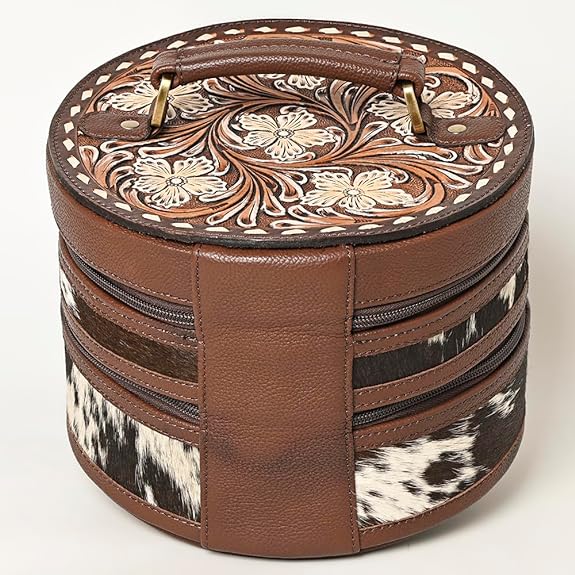 American Darling Round Travel Cowhide and Tooled Case - ADBGA491