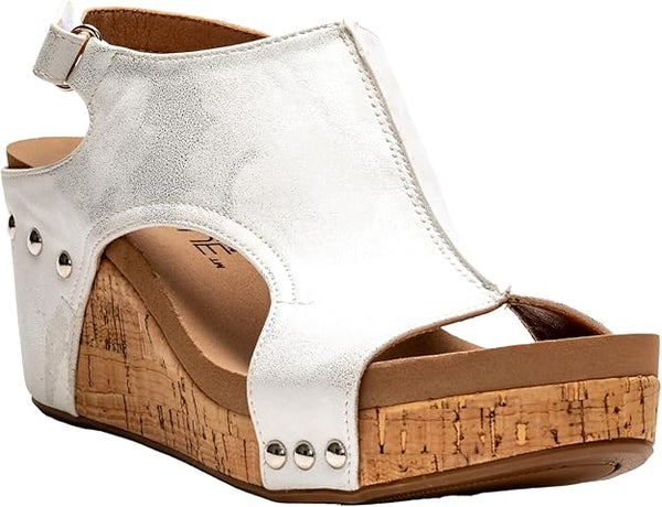 Corkys Footwear Carley Wedges Metallic White Volta ll-41-0334-WHME-Q