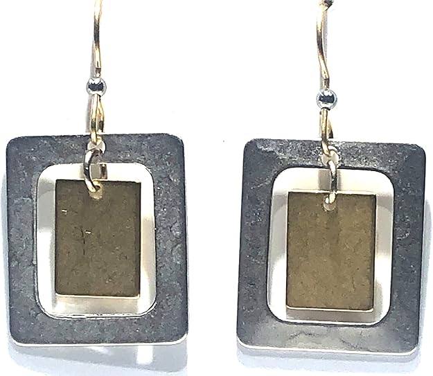 Silver Forest Hammered Rectangle Duo Pierced Earrings-NE-2401