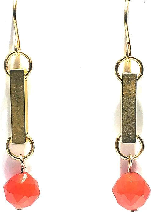 Silver Forest Slim Bar and Tumbled Red Stone Pierced earrings-NE-2303